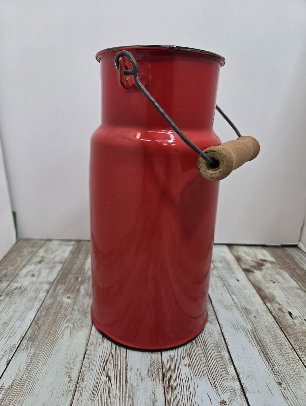 🍎 VINTAGE Red Enamelware Milk Can Pitcher | Made in Poland Rustic Cottagecore